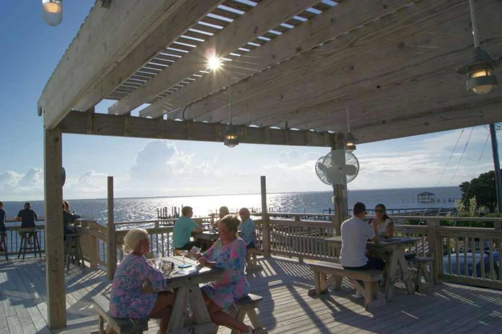 Outside Waterfront Seating AQUA Restaurant Duck NC
